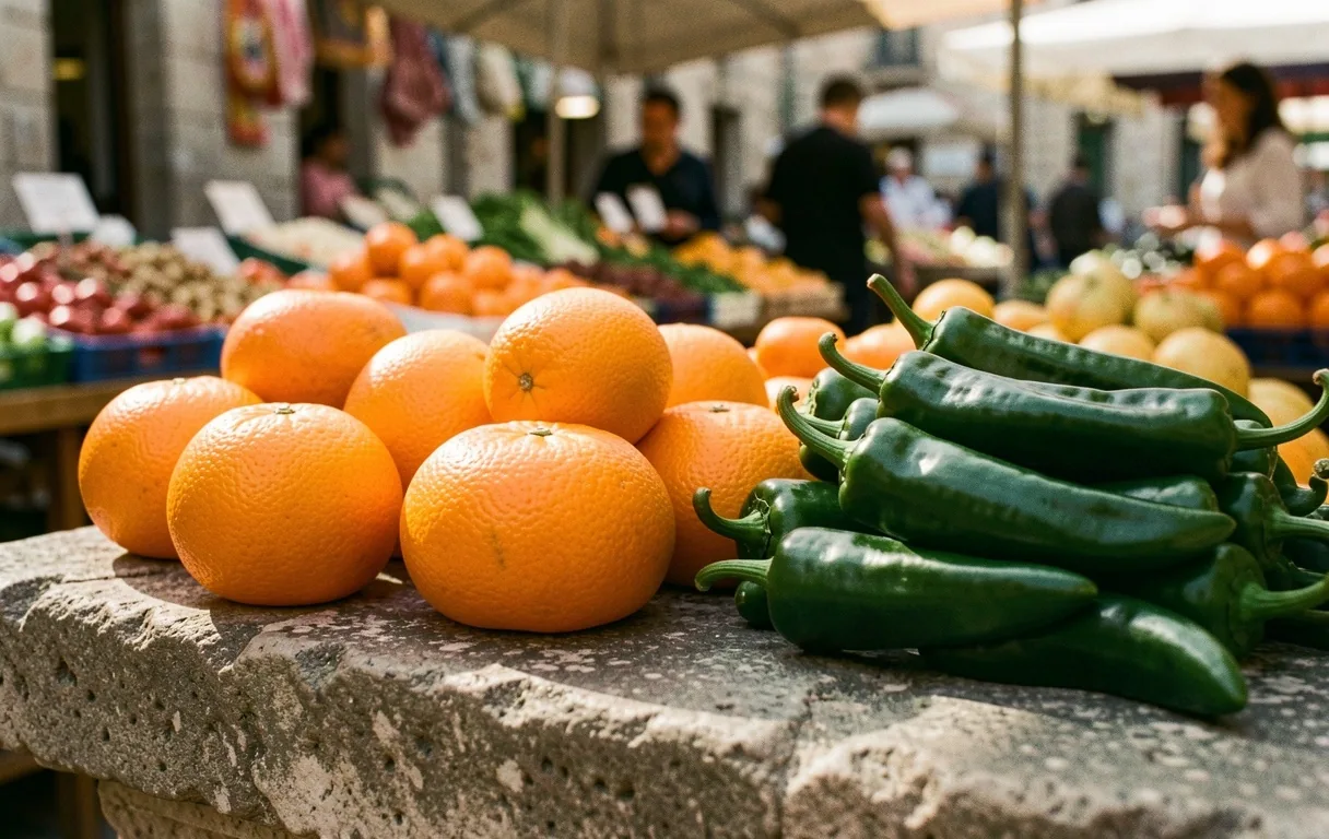 Vibrant Mediterranean produce in Madrid light