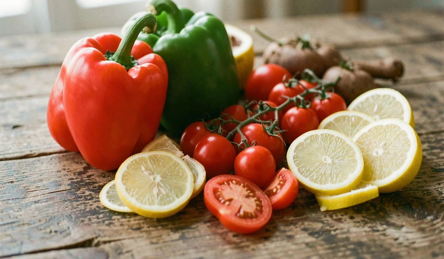 Vibrant whole foods and Mediterranean produce ensemble